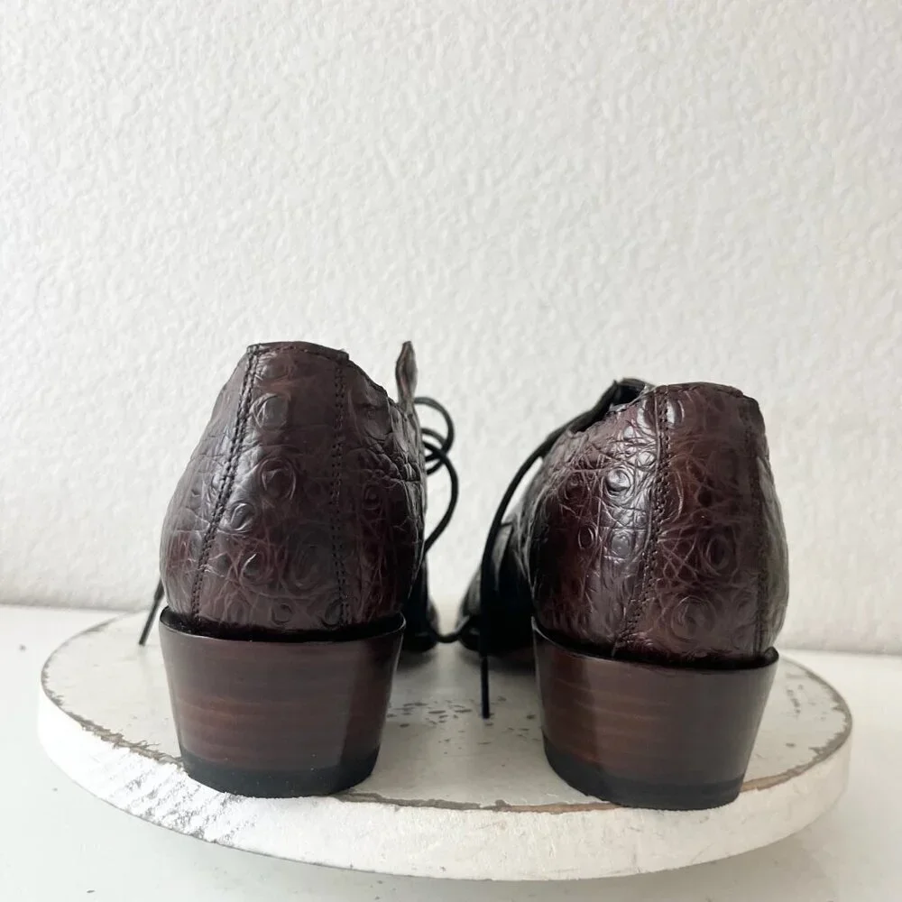 Rod Patrick Womens Lace Up Shoes 10 Brown Caiman Genuine Leather Western Loafers